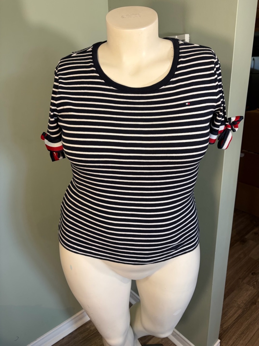 79. Tommy Hilfiger Navy & White Striped Short Sleeve Tee